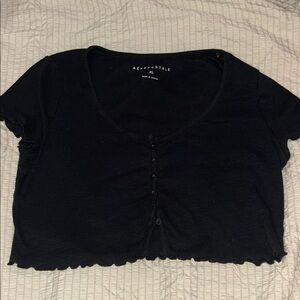 Aeropostale Black Button-Up Crop Top